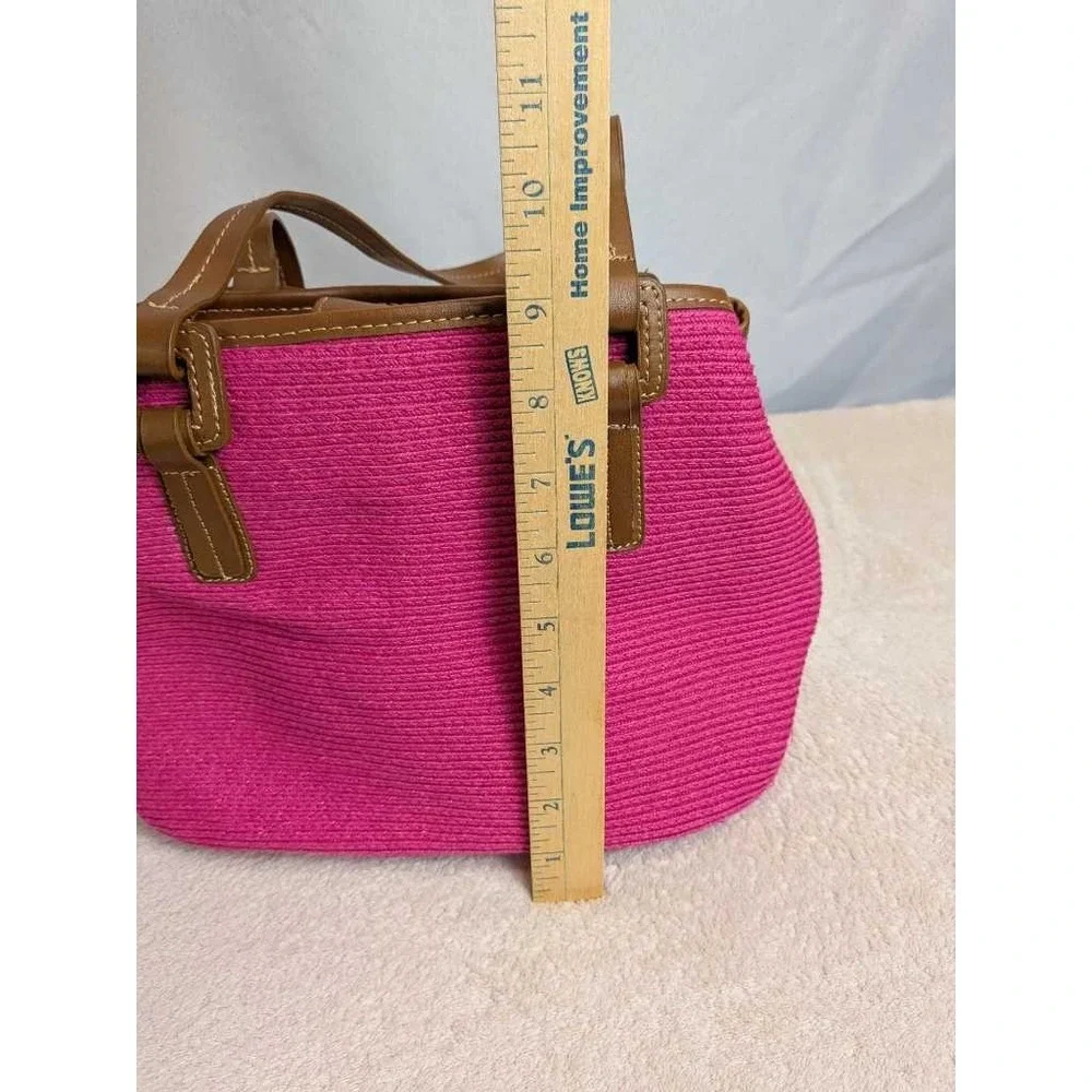 Cappelli Strawworld Tote Handbag Pink Woven Leather‎ Trim Summer Bag